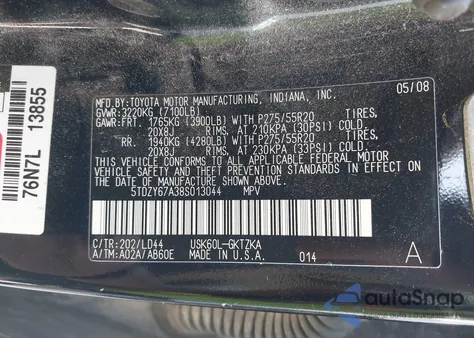 2008 Toyota Sequoia Platinum 5.7L V8 z USA, uszkodzony, nr VIN 5TDZY67A38S013044